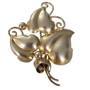 Sterling Silver Gold Vermeil Repousse Leaf, Vine Brooch Pin L89